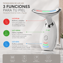 Cargar imagen en el visor de la galería, Masajeador de cara, cuello y papada con vibración y LED - Beautycel
